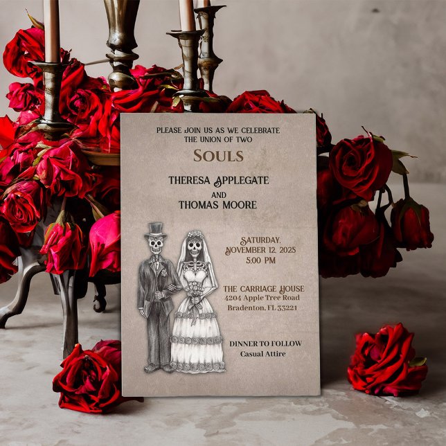 Convite Noiva e noiva do esqueleto gótico com formigamento (Criador carregado)