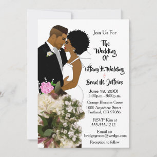 Convite Noiva e Noivo Afro-Americanos Casamento Branco