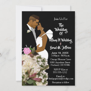 Convite Noiva e Noivo Afro-Americanos Casamento Branco