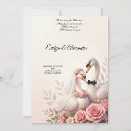 Convite Noiva e Noivo Cisne 3D Floral Rosa Bege Elegante