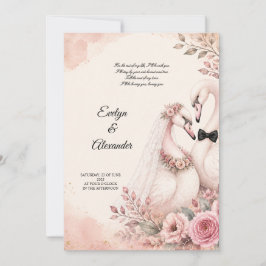 Convite Noiva e Noivo Cisne Romântico Rosa Floral