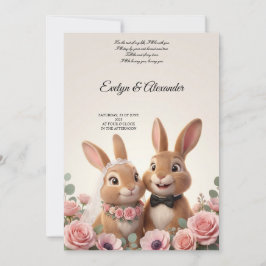Convite Noiva e Noivo Coelhinhos Fofos com Floral Rosa Cla
