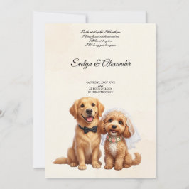 Convite Noiva e Noivo Cute Golden Retriever com Floral Ros
