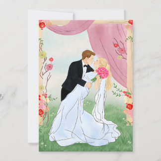 Convite Noiva e Noivo de Jardim Romântico em Aquarela Rosa