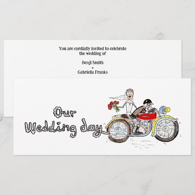 Convite Noiva e Noivo de Moto Casamento (Frente/Verso)