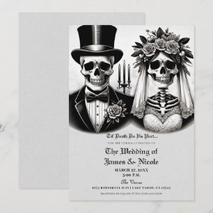 Convite Noiva e Noivo Esqueleto Branco Cinza Vintage Casam