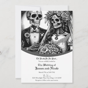 Convite Noiva e Noivo Esqueleto Casamento Preto e Branco