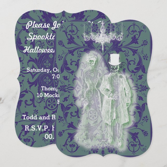 Convite Noiva e Noivo Esqueleto Gótico Casal Fantasma (Frente/Verso)