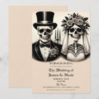 Noiva e Noivo Esqueleto Gótico Vintage Casamento