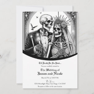 Convite Noiva e Noivo Esqueleto Preto Branco Casamento Vin