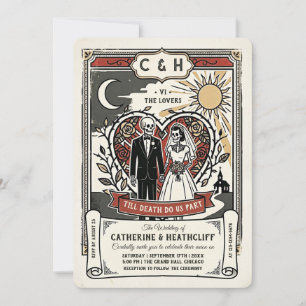 Convite Noiva e Noivo Esqueleto Retrô Casamento Tarot