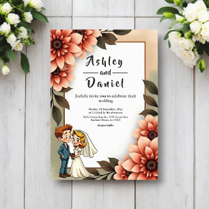 Convite Noiva e Noivo Floral Aquarela Casamento Romântico