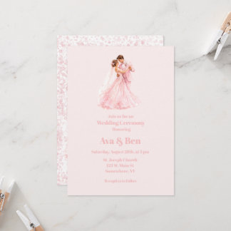 Convite Noiva e Noivo Rosa Dançando Cerimônia de Casamento