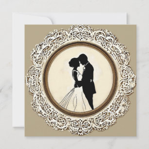 Convite Noiva e Noivo Silhueta Casamento Vintage