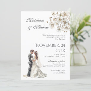 Convite Noiva e noivo silhueta Floral Casamento