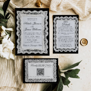 Convite Noiva e renda preta e branca sofisticada, casament