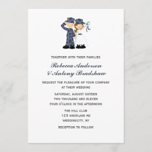 Convite Noiva e soldado no casamento azul da camuflagem