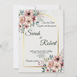 Convite Noiva Elegante Bege Sage Salve a Data Floral