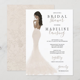 Convite Noiva em Champagne Lace Gown Chá de panela Invita
