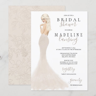 Convite Noiva em Champagne Lace Gown Chá de panela Invita