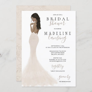 Convite Noiva em Champagne Lace Gown Chá de panela Invitat