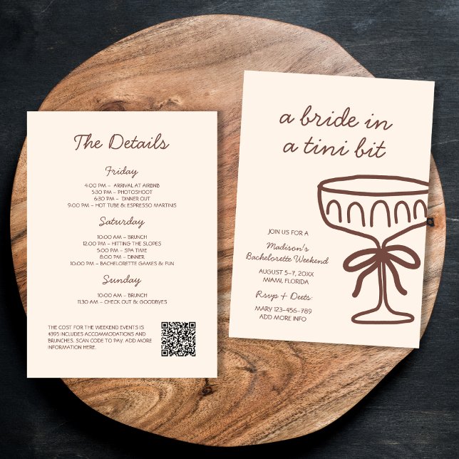 Convite Noiva Em Uma Bela Espresso Martini (Bride In A Tini Bit Espresso Martini Bachelorette Invitation)