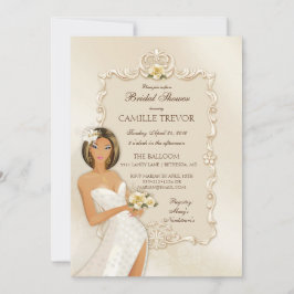 Convite Noiva Étnica Rosa de Cetim de Marfim Casamento