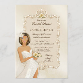 Convite Noiva Étnica Rosa de Cetim de Marfim Casamento