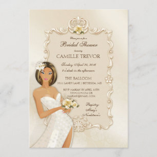 Convite Noiva Étnica Rosa de Cetim de Marfim Casamento