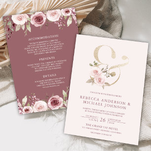 Convite Noiva Floral Ampersand Rosa Empoeirada Casamento