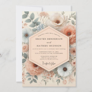 Convite Noiva Floral Antiga Blush & Slate