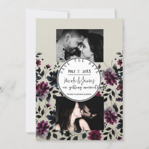 Convite Noiva Floral Azul Meia-Noite Borgonha Amêndoa