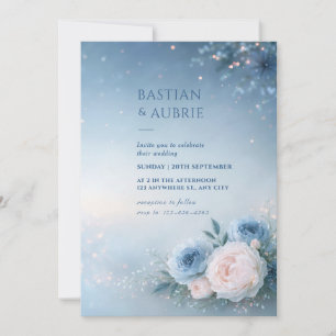 Convite Noiva Floral Azul Pó Casamento no Canto