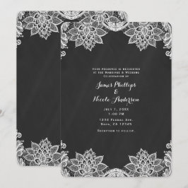 Convite Noiva Floral Branca Renda Preto Quadro Negro País 