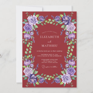 Convite Noiva Floral Coroa Borgonha Casamento