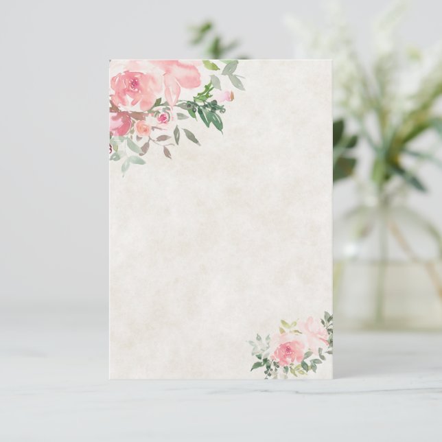Convite Noiva floral de água-marinha rosa Blush  (Em pé/Frente)