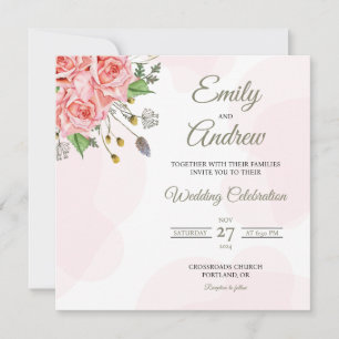 Convite Noiva Floral de Águaquarela Quadrada Rosa Rubor