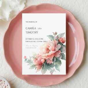 Convite Noiva Floral de Coral Rosa Água Cor Peônia Casamen