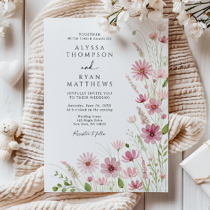 Convite Noiva Floral de Flores Silvestres Bege Borgonha