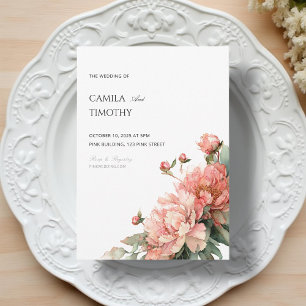 Convite Noiva Floral de Peônia Coral Rosa Água Cor de Casa