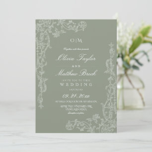 Convite Noiva Floral Francês Verde Salvia Casamento