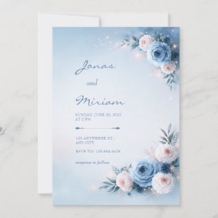 Convite Noiva Floral Glow Azul Pó Casamento