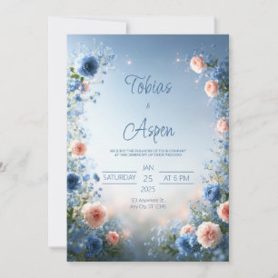 Convite Noiva Floral Meadow Azul Pó Casamento