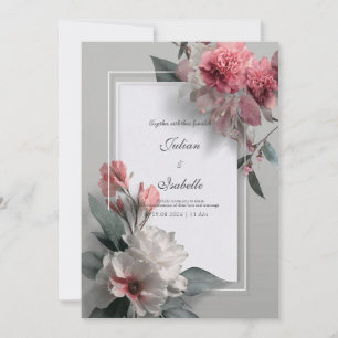 Convite Noiva Floral Moderna Moldura Branca Rosa Blush