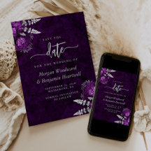 Noiva Floral Prata Chic Ameixa Save the Date