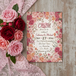 Convite Noiva Floral Primavera Rosa & Vermelho Romântico R