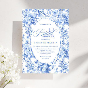 Convite Noiva Floral Refined Royal Blue Toile de Jouy Brid