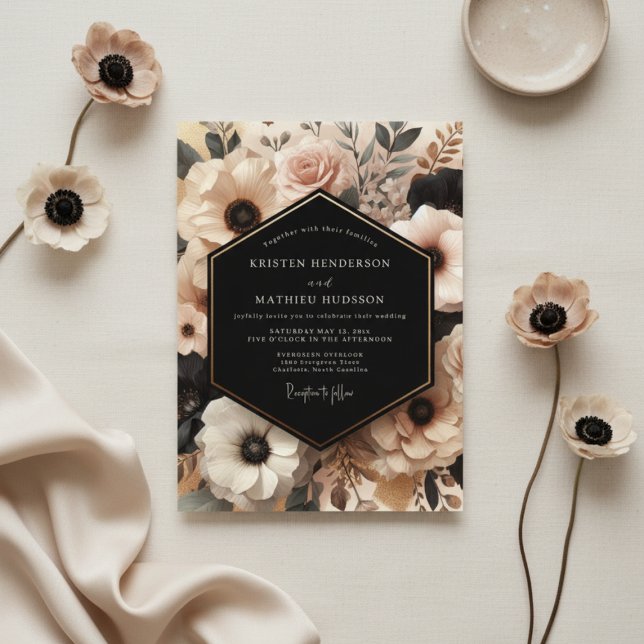 Convite Noiva Floral Romance Blush Creme (Criador carregado)