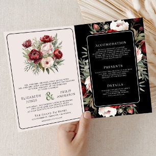 Convite Noiva Floral Rosa Bege Borgonha Casamento Moody Pr