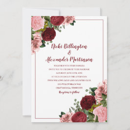 Convite Noiva Floral Rosa Bege Borgonha Rústica Branco